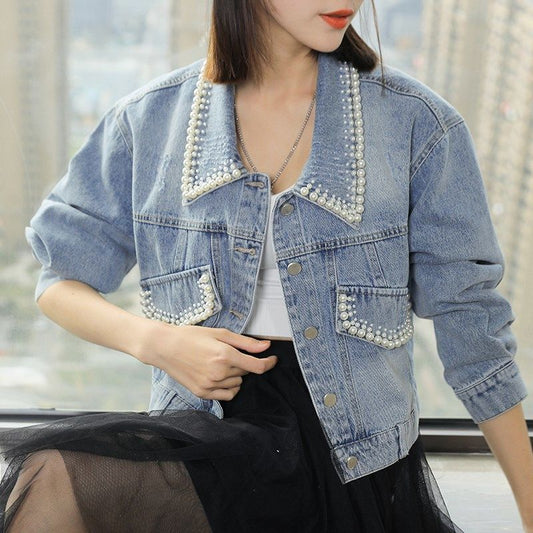 Women's Pretty Beaded Denim Slimming For Coats