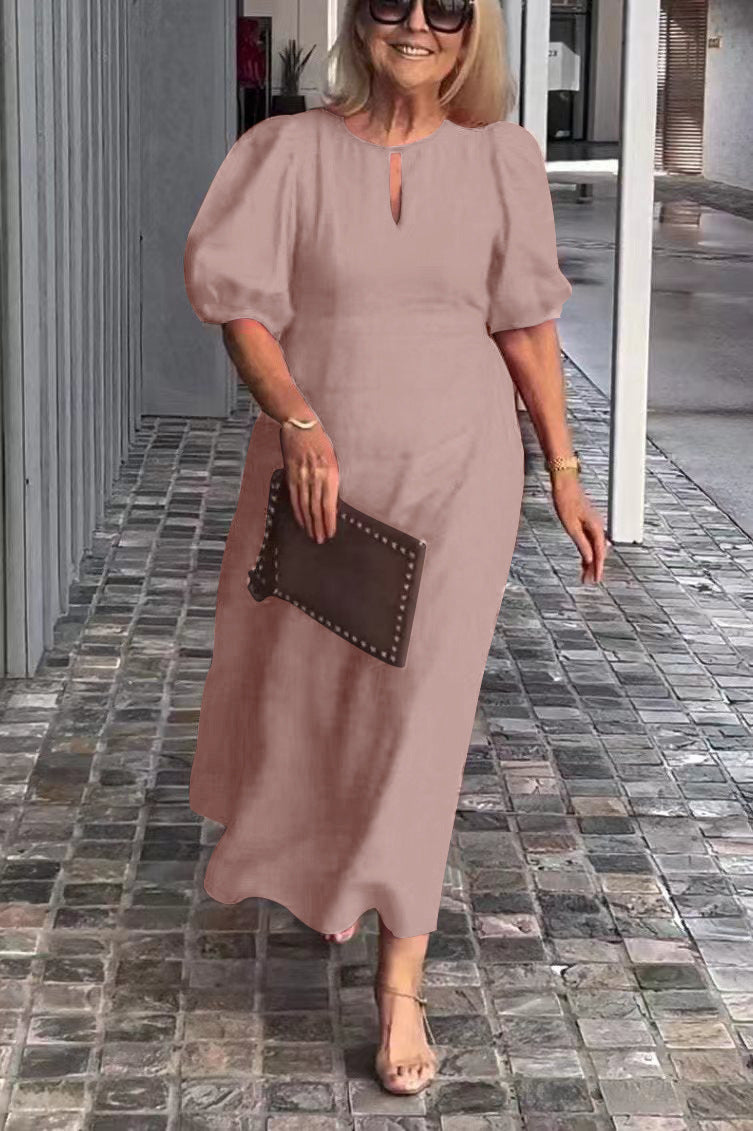 Women's Solid Color Loose-fitting Casual Puff Sleeve Dresses