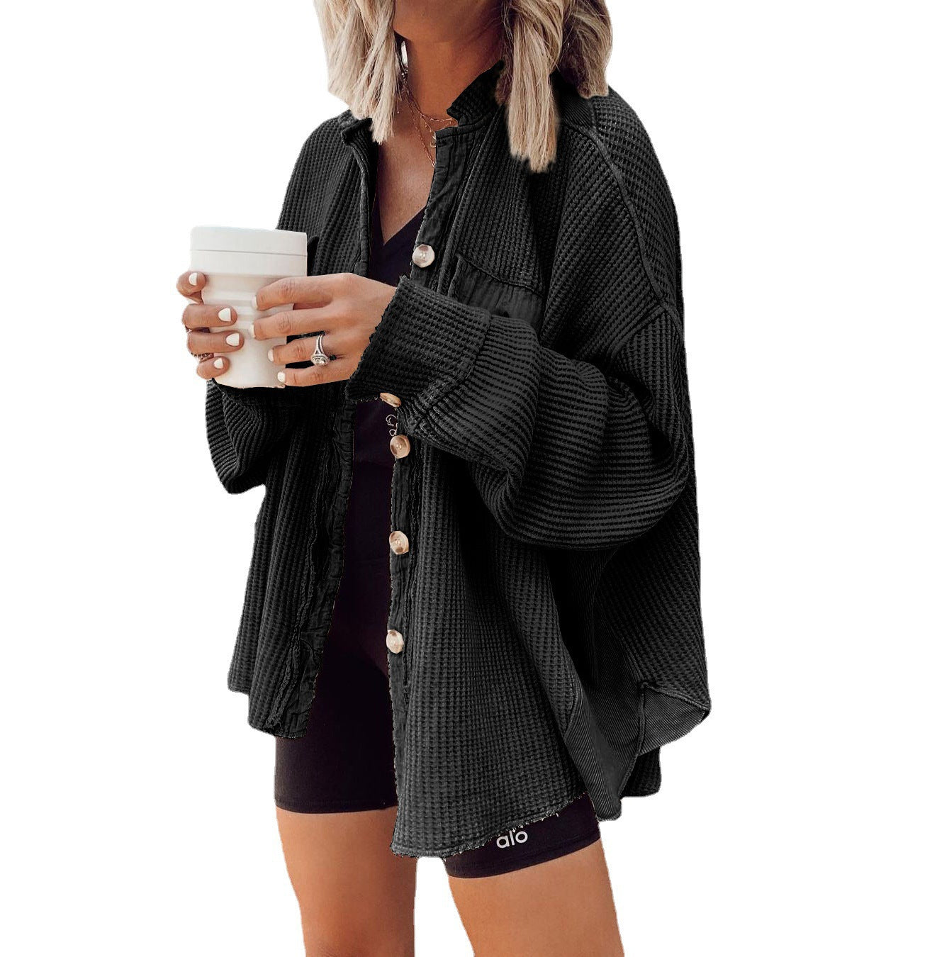 Women's Casual Polo Collar Pocket Stitching Irregular Jackets