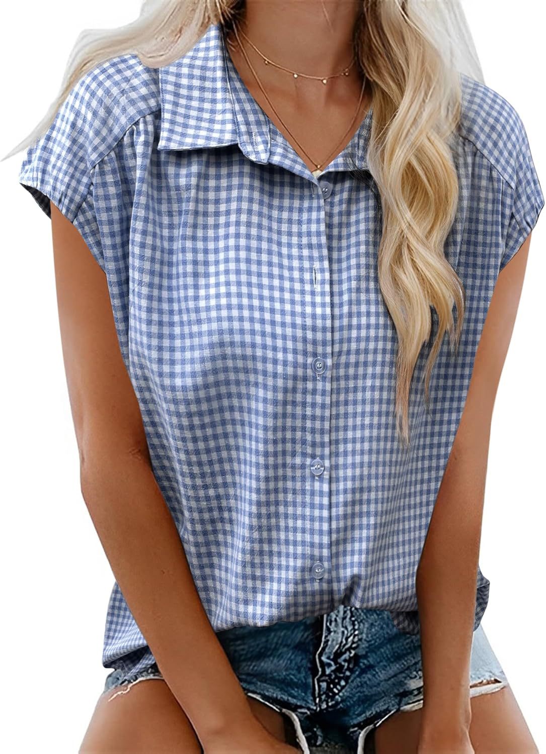 Women's Summer Button Short-sleeved Shirt Lapel Casual Blouses