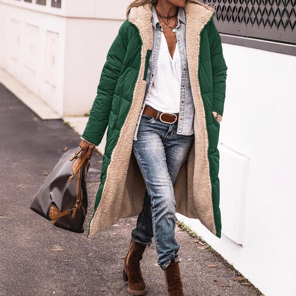 Color Hooded Cotton Long Sleeve Double-sided Coats