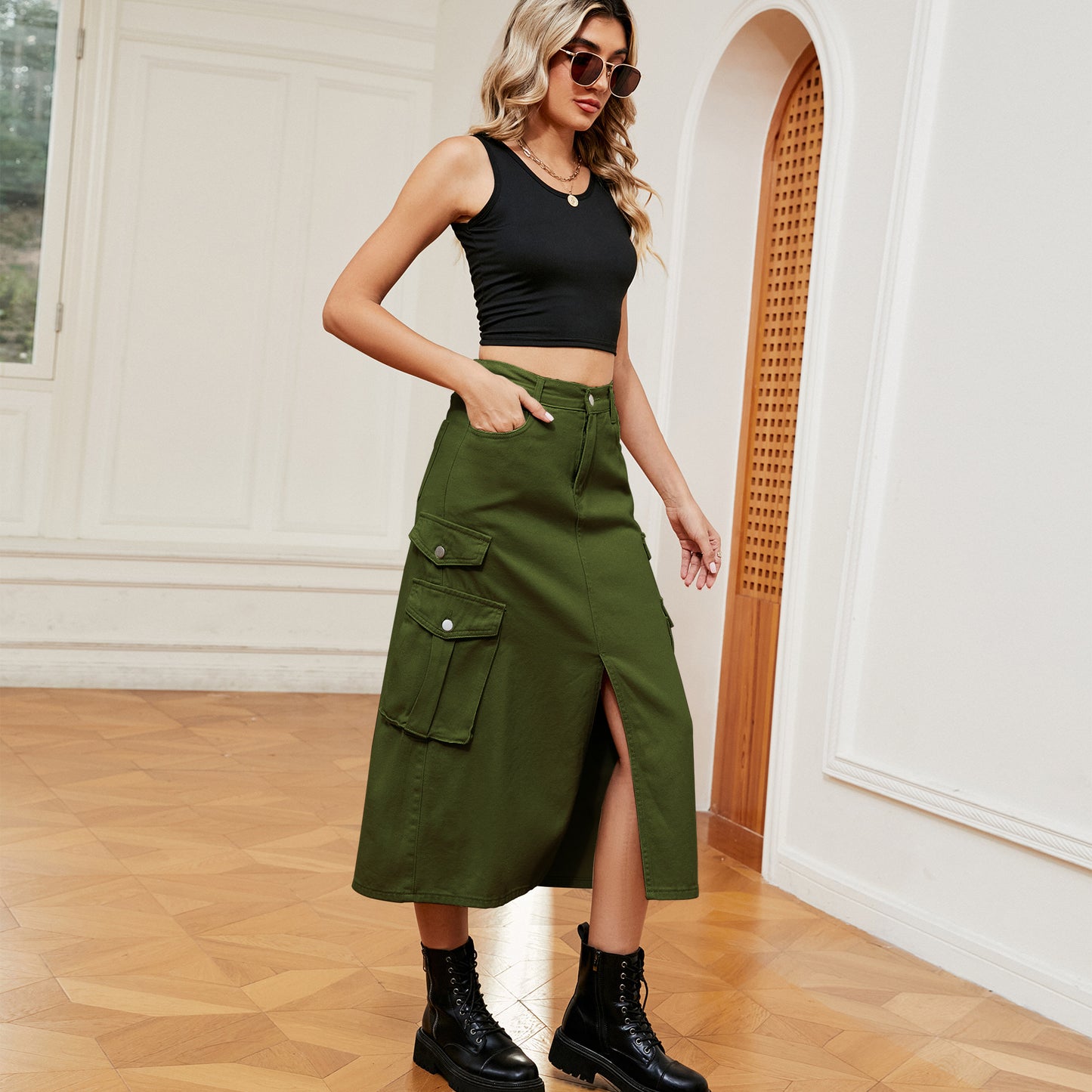 Women's American Hot Elastic Waist Denim Cargo Casual Skirts