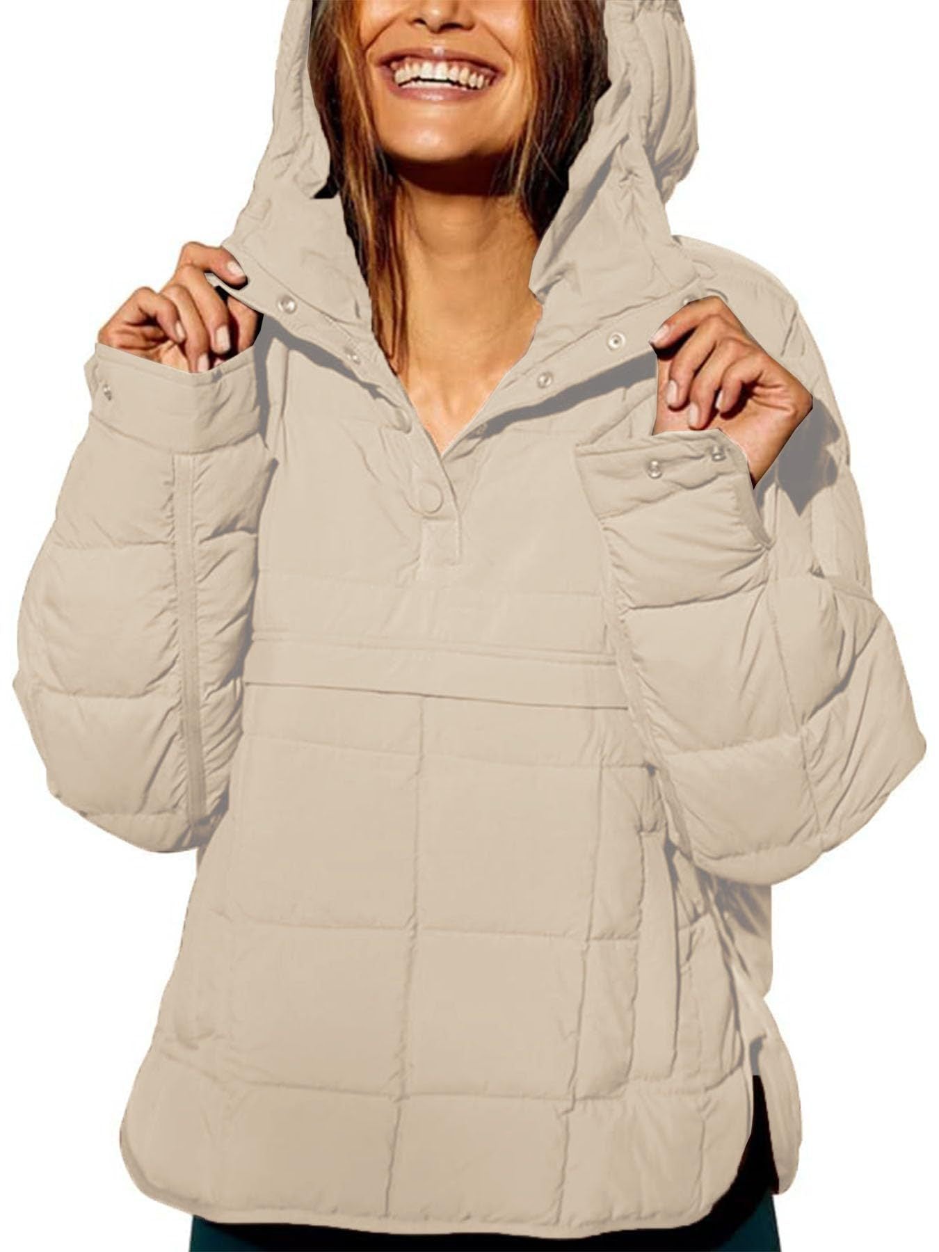 Women's Color Hooded Cotton Foldable Padded Pullover Pocket Long Coats