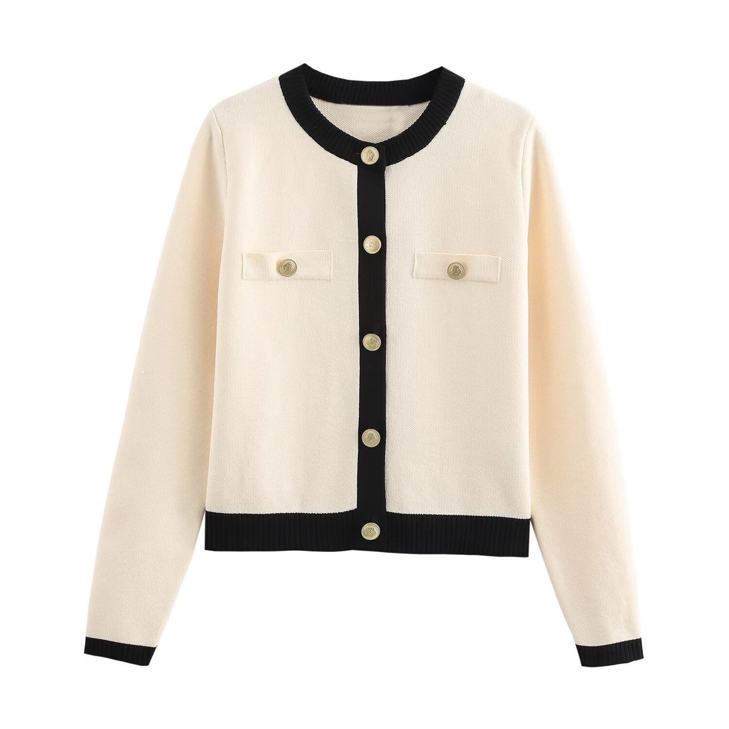 Women's Summer Versatile Contrast Color Gold Breasted Knitwear