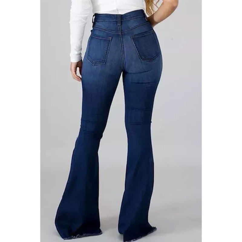 Popular High Elastic Ripped Waist Flared Jeans
