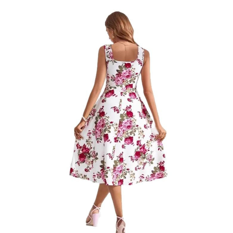 Summer Suspender Dress Fashionable Flower Print Dresses