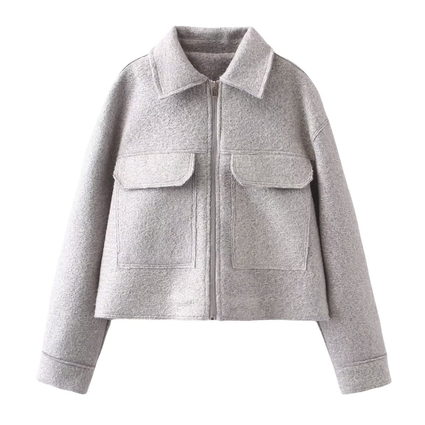 Women's Street Fashion Woolen Lapel Pocket Decorative Jackets