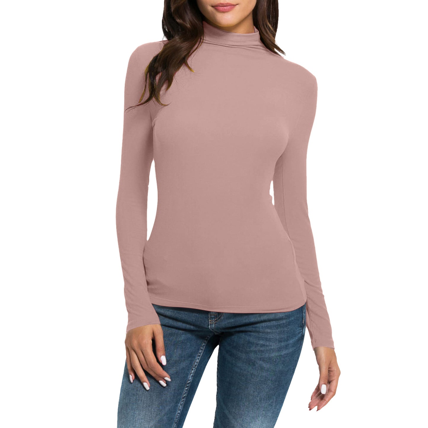 Women's Long-sleeved Turtleneck Pure Color Half Collar Blouses
