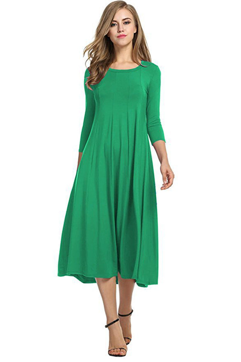Round Neck Shirt With Half Sleeve Solid Color Dresses