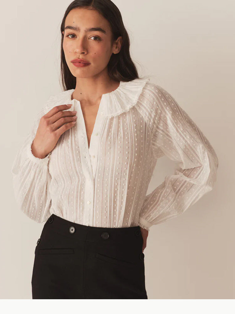 Lapel Doll Collar Cotton Loose Shirt Blouses