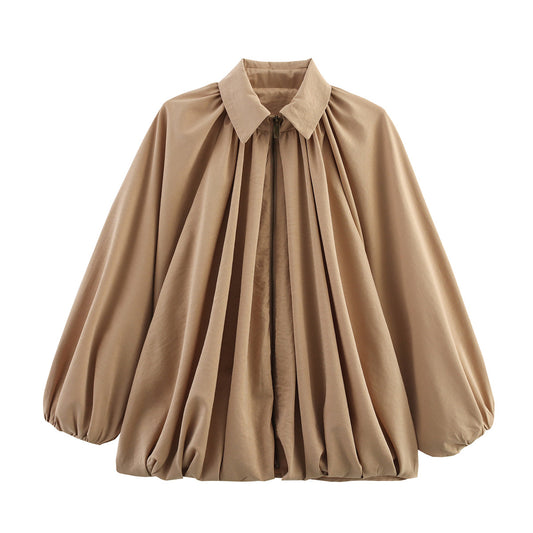 Women's Fashion Casual Puff Sleeve Poplin Shirt Blouses
