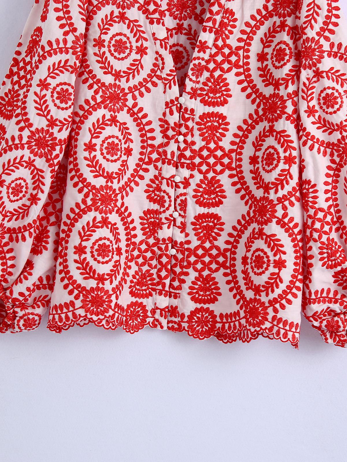 Women's Graceful Embroidered Shirt Long Sleeve Blouses