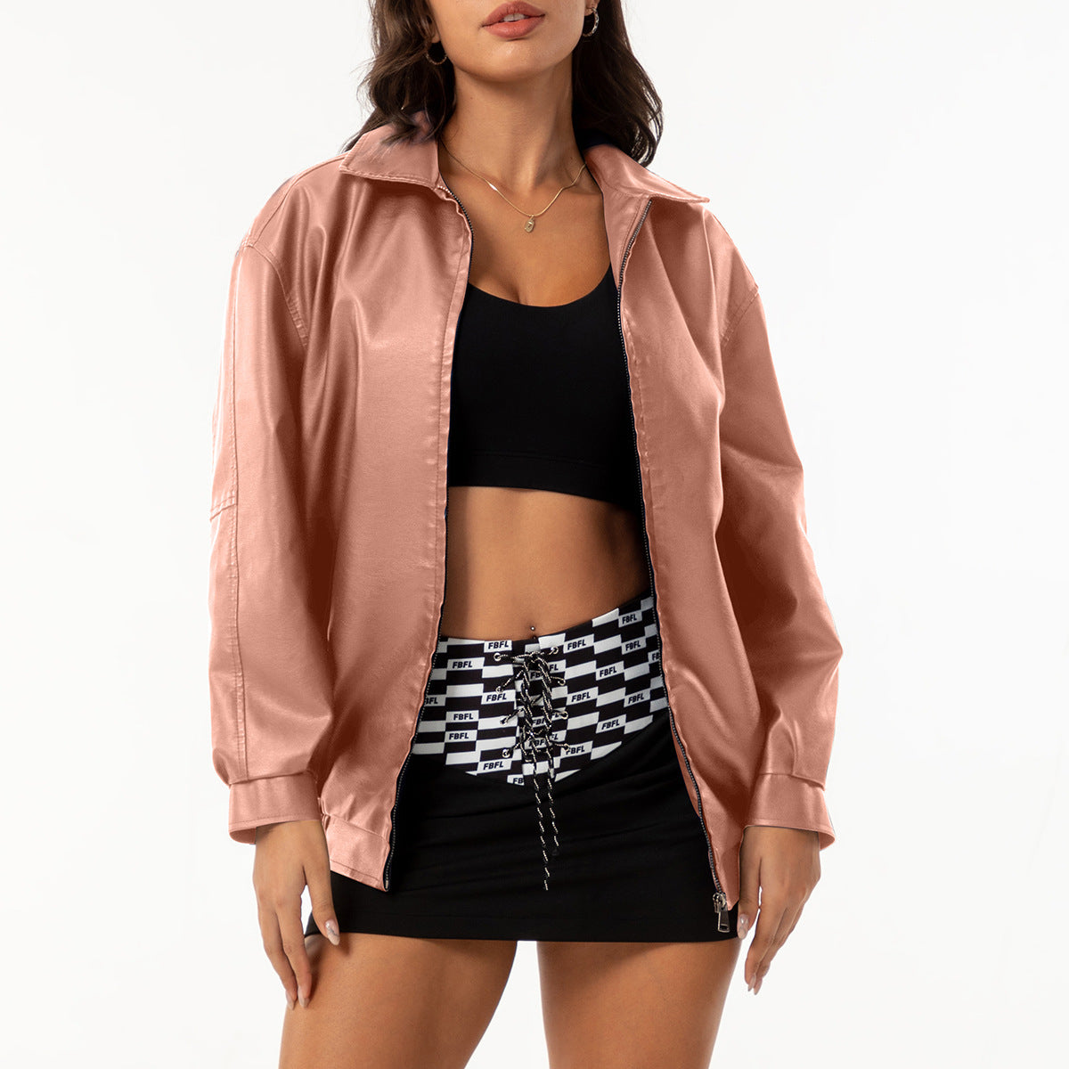 Popular Loose Leather Female Lady Long Jackets