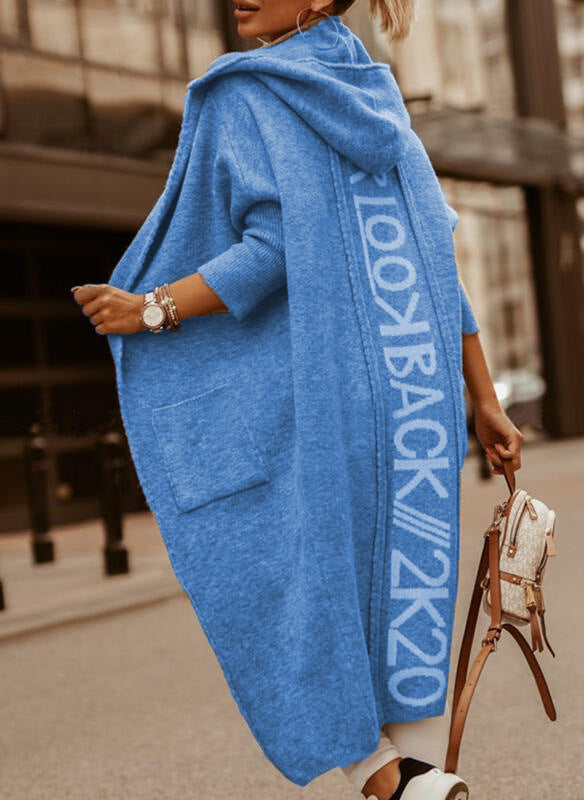 Versatile Long Hooded Alphabet Knitting Long-sleeved Cardigans