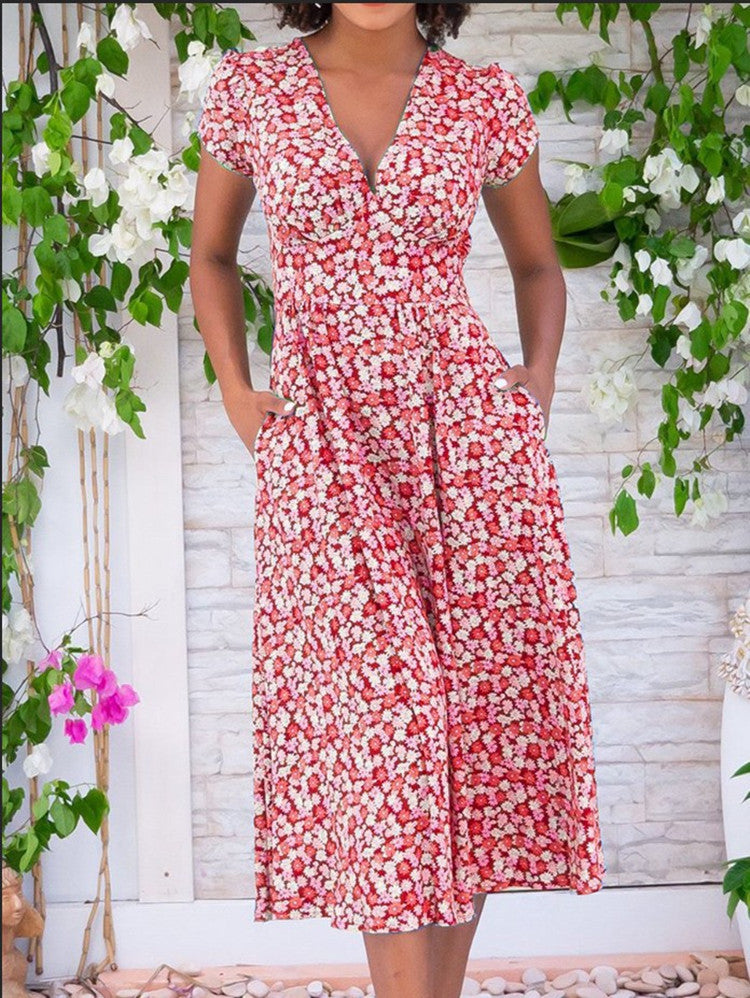 Fashion Attractive Women's Printed Pocket Bohemian Dress