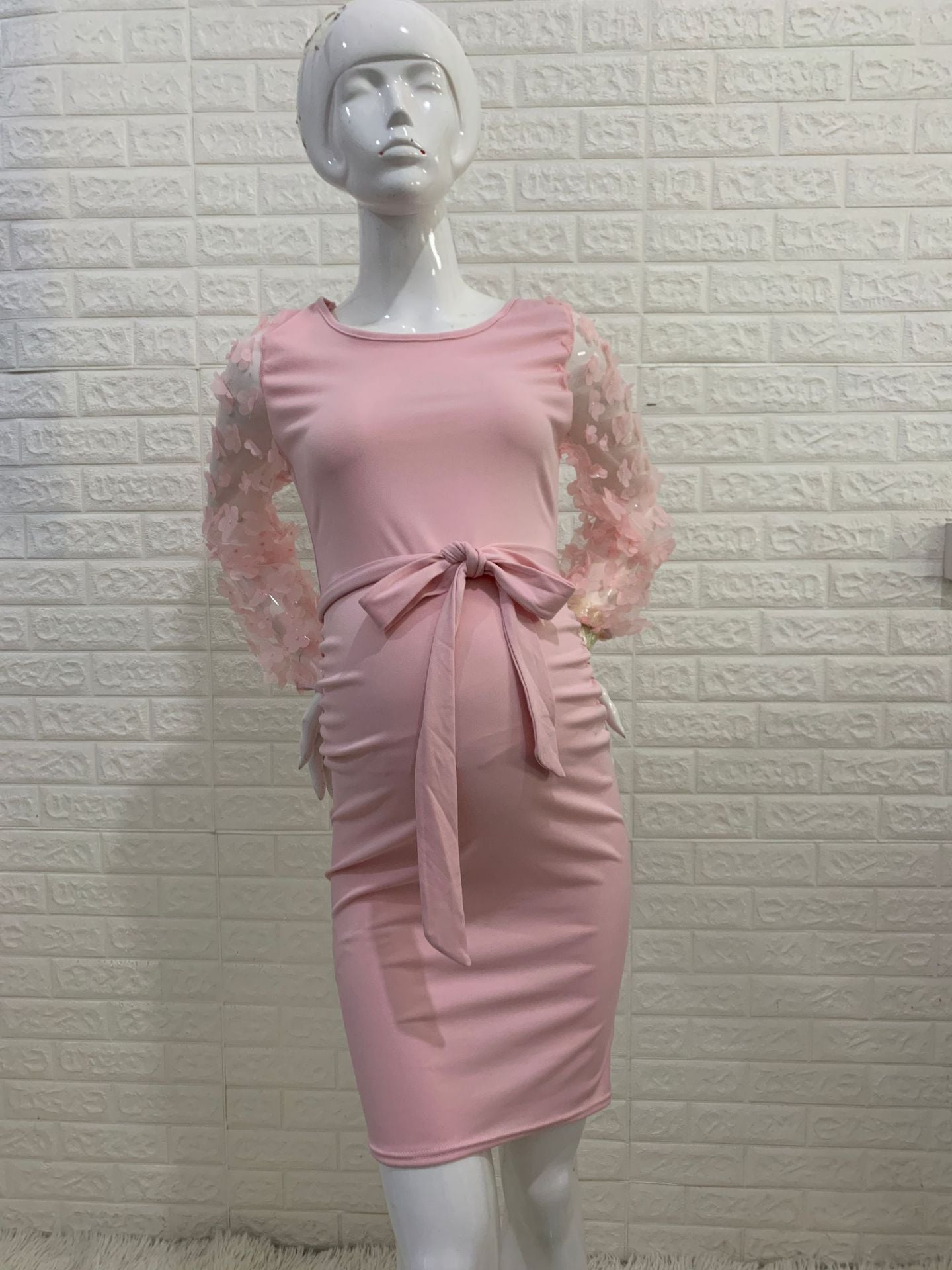Women's Flower Long Sleeve Stretch Round Neck Dresses