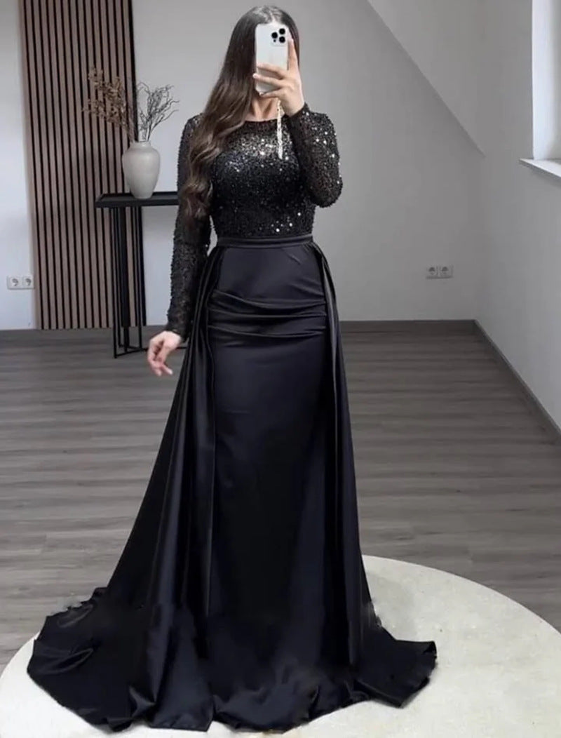 Women's Long-sleeved Elegant Host Temperament Queen Sequined Dresses