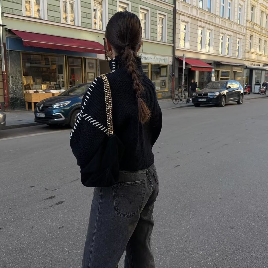 Spring Outer Wear Round Neck Warm Color Knitwear