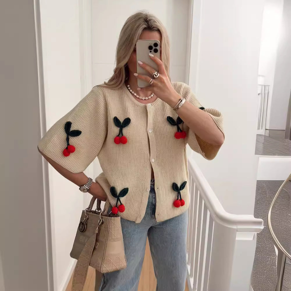 Women's Summer Cherry Decorative Knitted For Sweaters