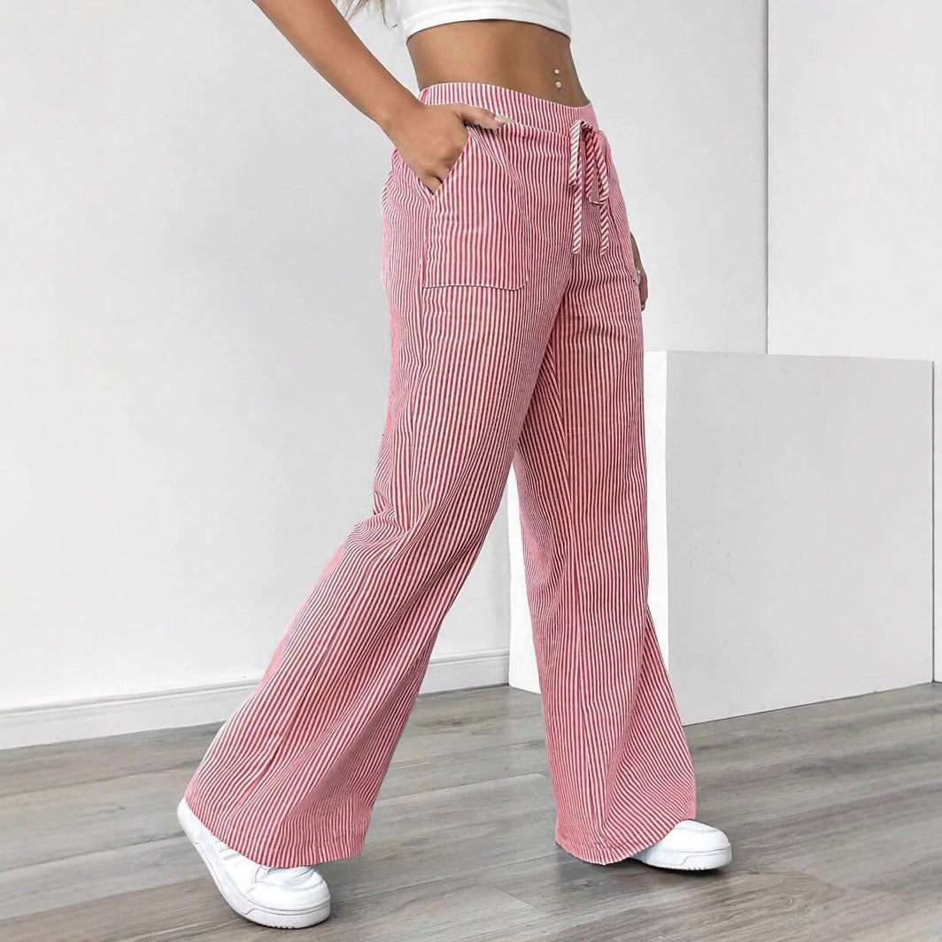 Women's Spring Striped Casual Fashion Loose Trousers Pants