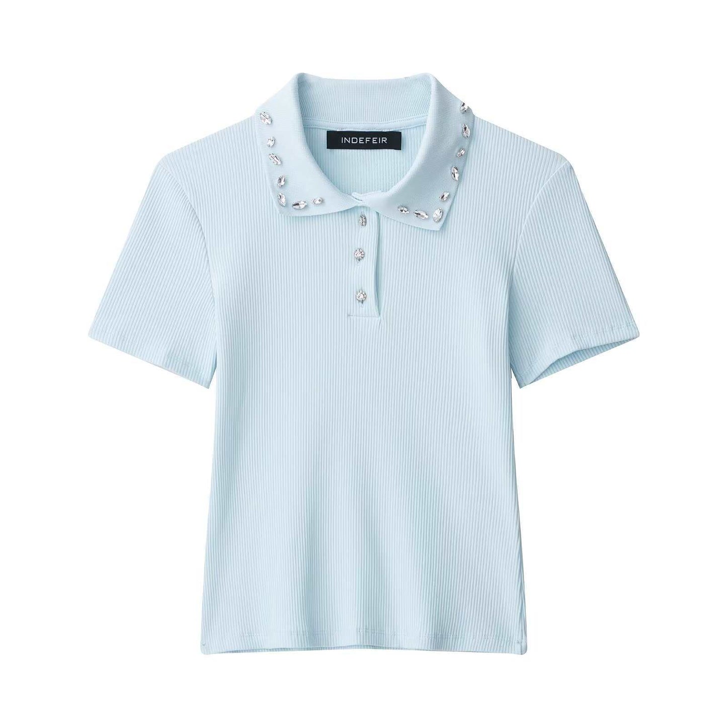 Women's Jewelry Shirt Rib Neckline Summer Slimming Blouses