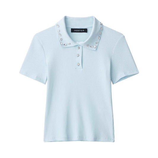 Women's Jewelry Shirt Rib Neckline Summer Slimming Blouses