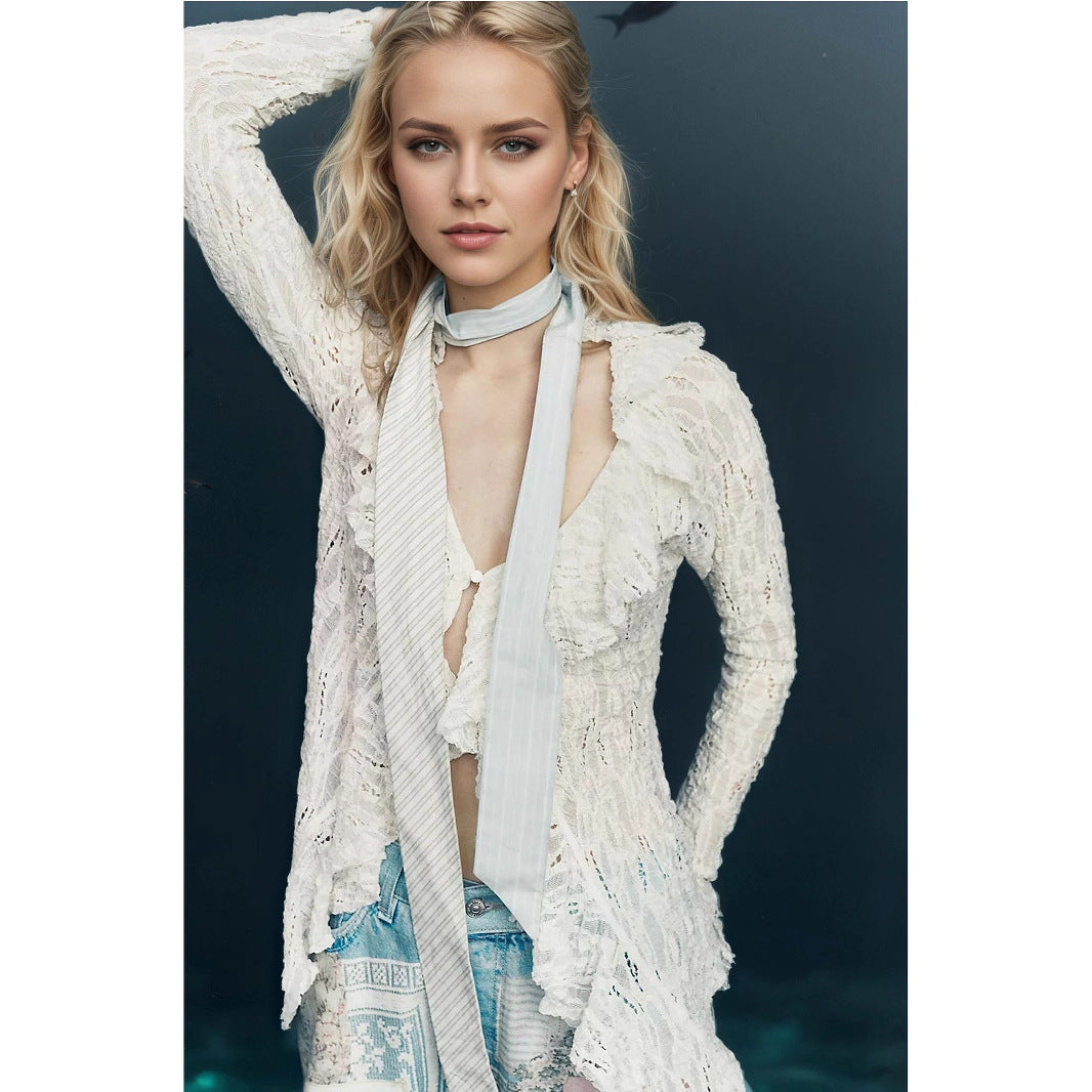 Women's Lace Shirt Autumn Fashion Ruffles Long Blouses