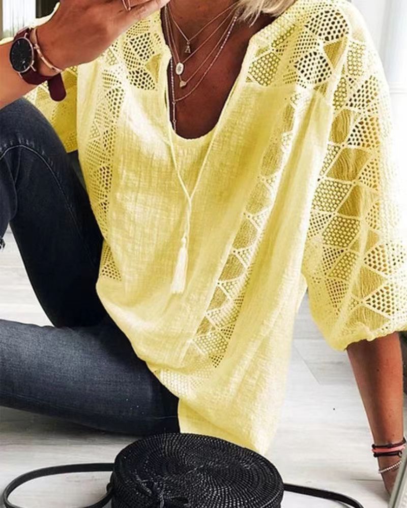 Women's Lace Shirt Stitching Collar T-shirt Blouses