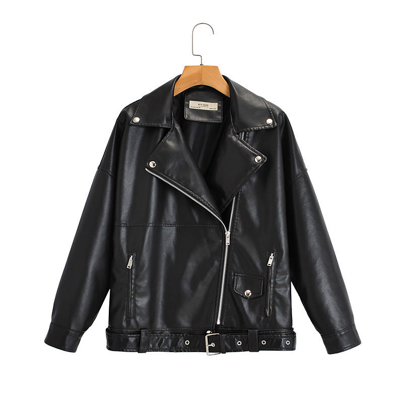 Women's Autumn Washed Leather Lapel Loose Large Jackets