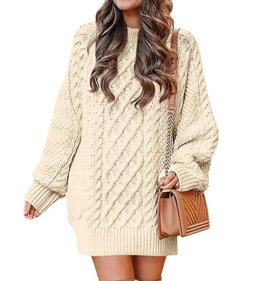 Women's Neck Long Sleeve Large Profile Twisted Knitted Knitwear