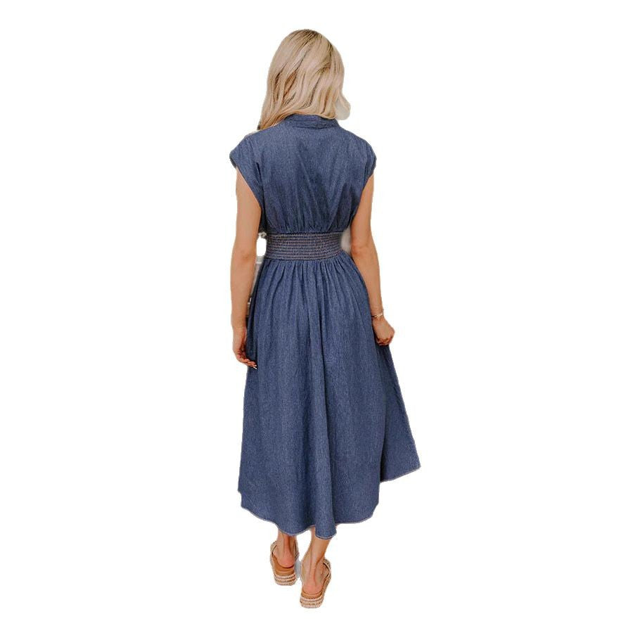 Women's Summer High-grade Denim French Retro Casual Waist Dresses