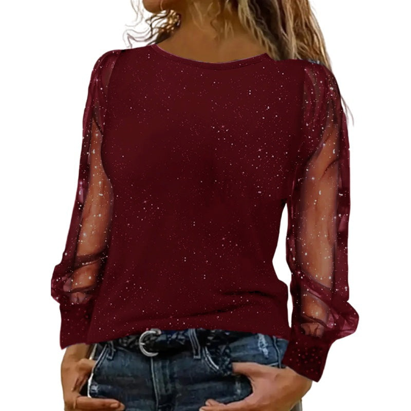 Long Sleeve Loose Crew Neck Casual Blouses
