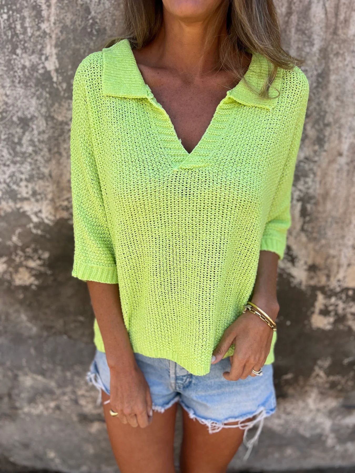Women's Summer Lapel Sleeve Solid Color Bottoming Blouses