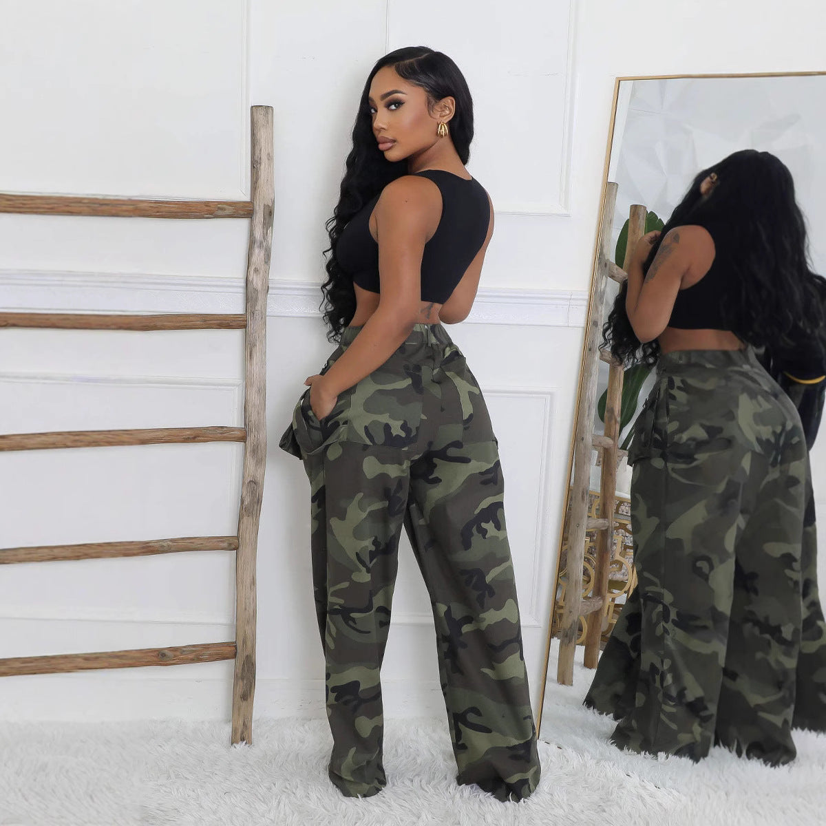 Comfortable Fashion Camouflage Loose Zip Overalls Pants