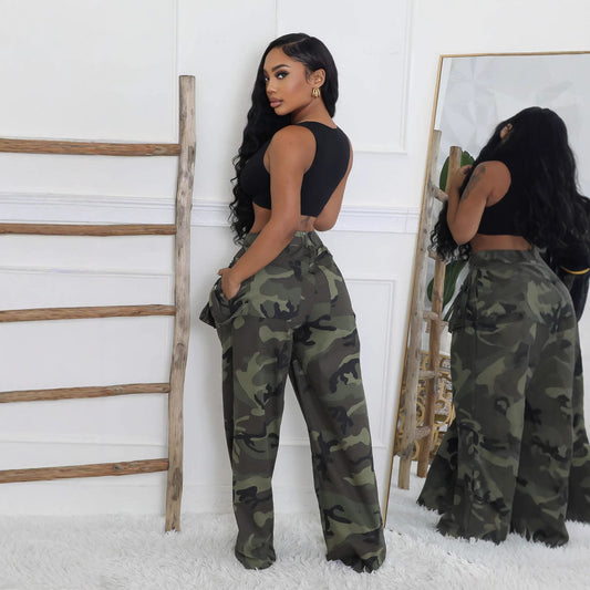Comfortable Fashion Camouflage Loose Zip Overalls Pants