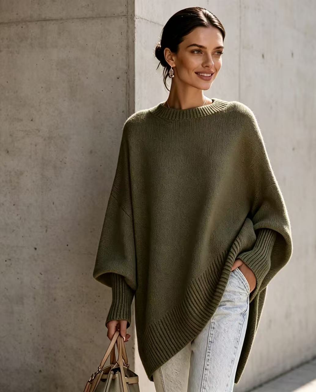 Women's Neck Pullover Loose Lazy Style Solid Women's Sweater