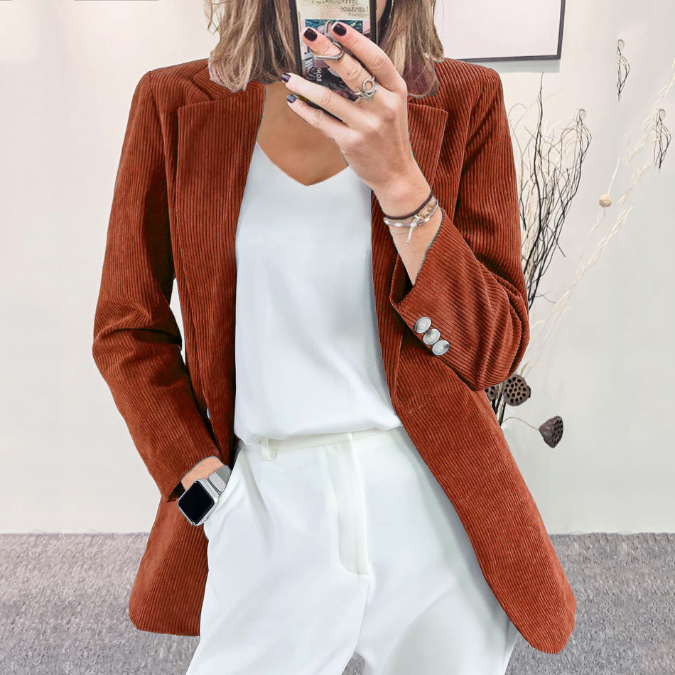 Corduroy Elegant Solid Color Leisure Professional Suits