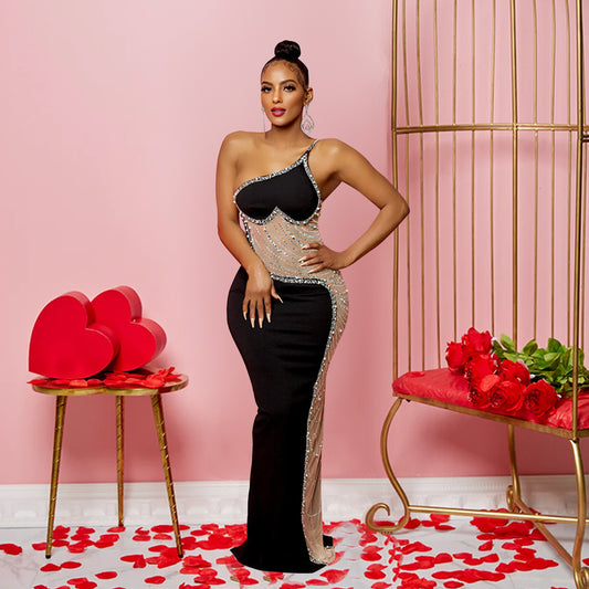 Women's Fashion Wear Solid Color Rhinestone Sleeveless Dresses