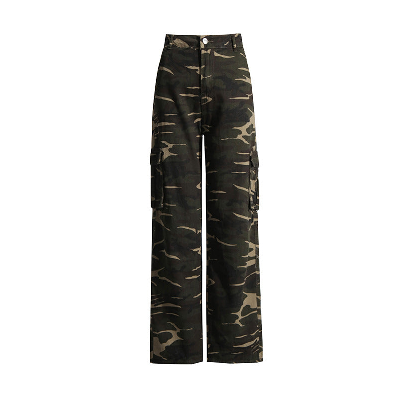 Women's Street Camouflage Autumn Waist Stitching Slimming Pants