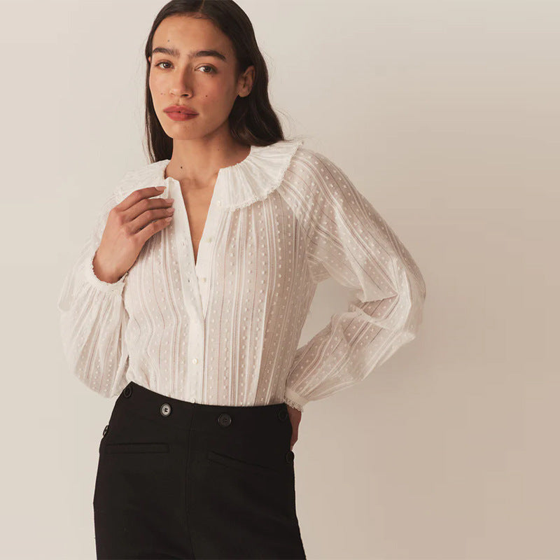Lapel Doll Collar Cotton Loose Shirt Blouses