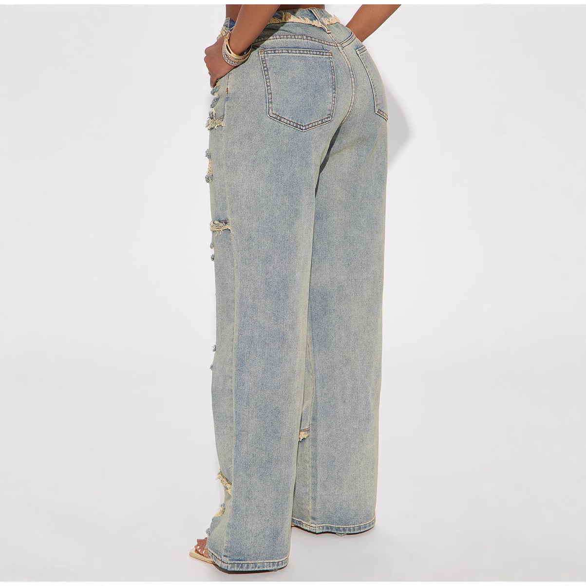 Women's Attractive Ripped Washed Fashionable Worn Pants