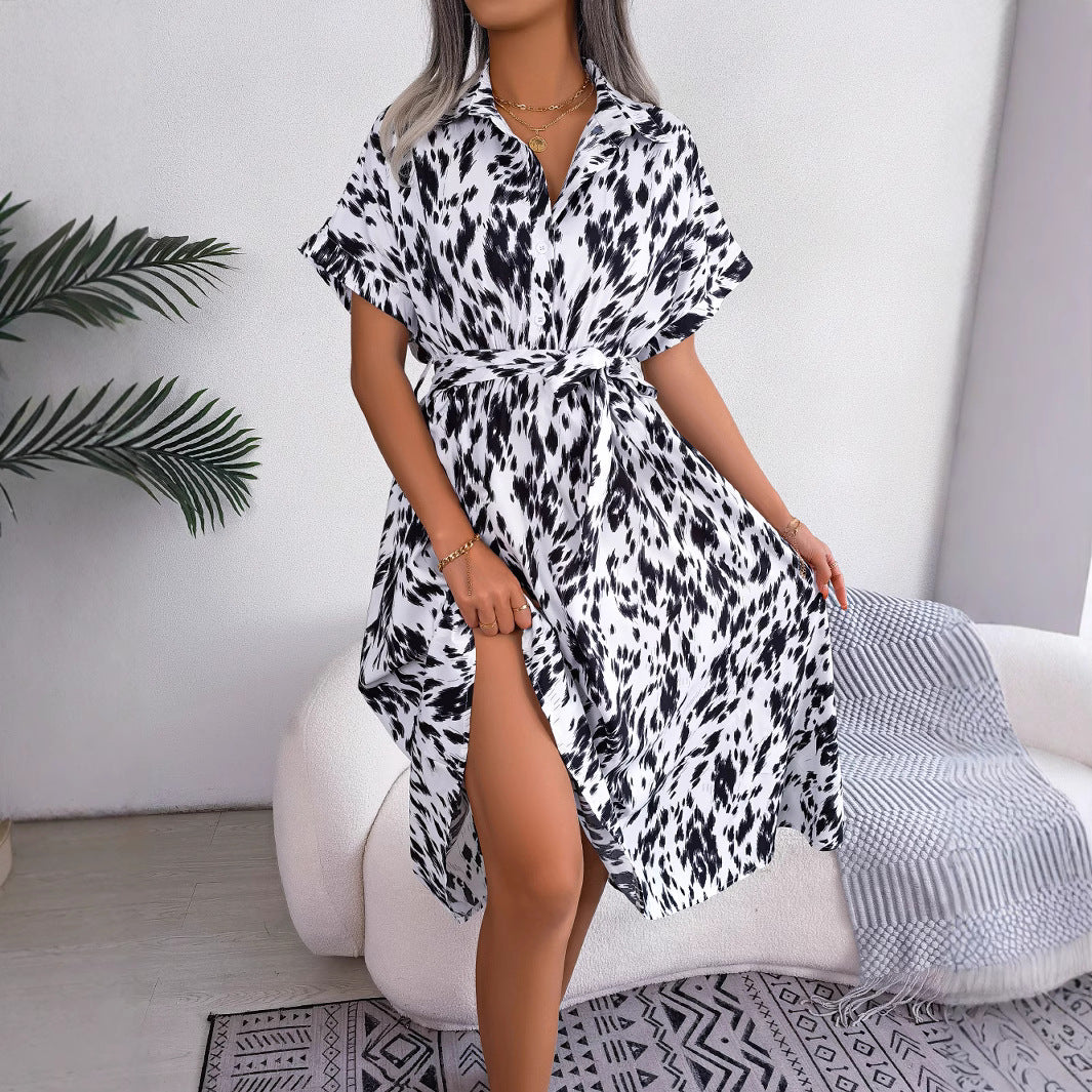 Women's Casual Loose Leopard Print Shirt Dress Dresses