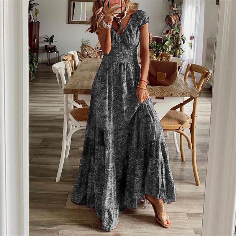 Bohemian Style Long Tight Waist Floral Dress