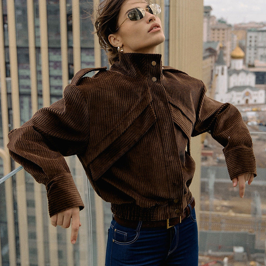 Women's Winter Locomotive Style Brown Design Sense Temperament Jackets