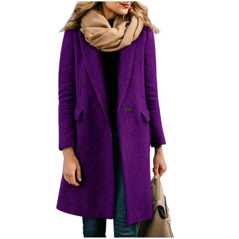 Women's Hot Single Long Woolen Hidden Hook Coats