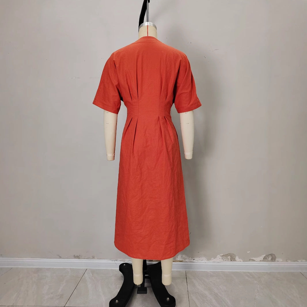 Women's French Dress Sleeve Front Button Loose Dresses