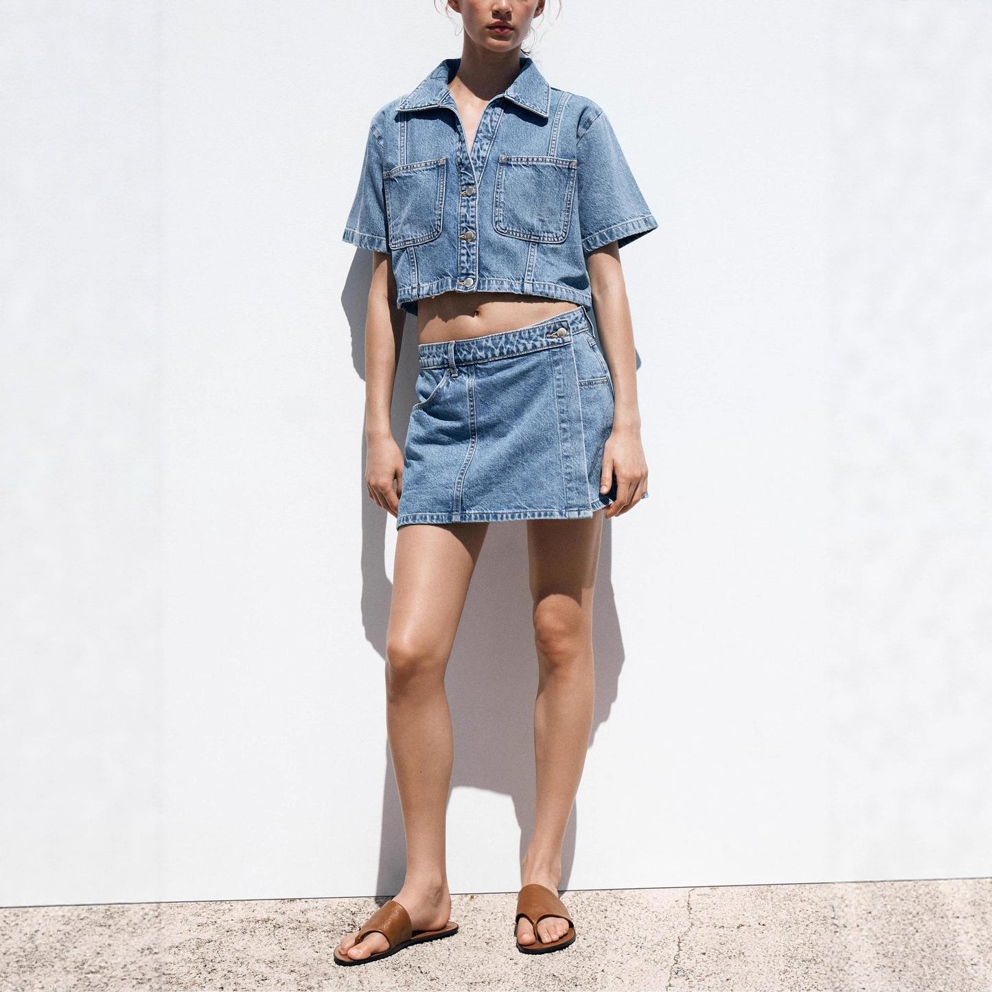 Denim Shirt Culottes Fashion Two-piece Summer Blouses
