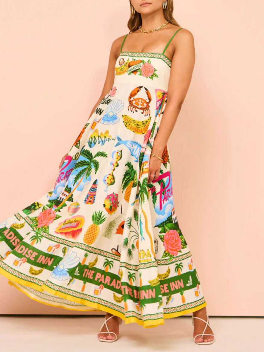 Women's Sexy Sling Iti Printing Sleeveless Swing Dresses