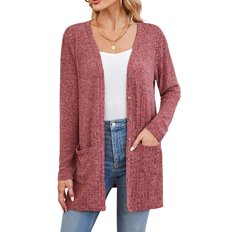 Women's Solid Color Loose Long Sleeves Pocket Women's Sweater