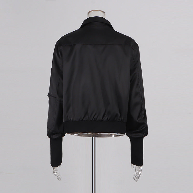 Women's Metal Stitching Decorations Long Sleeve Stand Collar Jackets